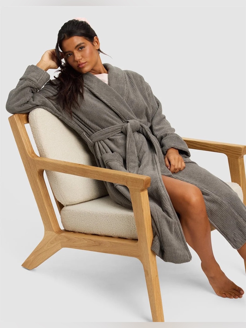New Cozy Earth Ribbed Terry Bath Robe Large - Charcoal MSRP $170 Unisex
